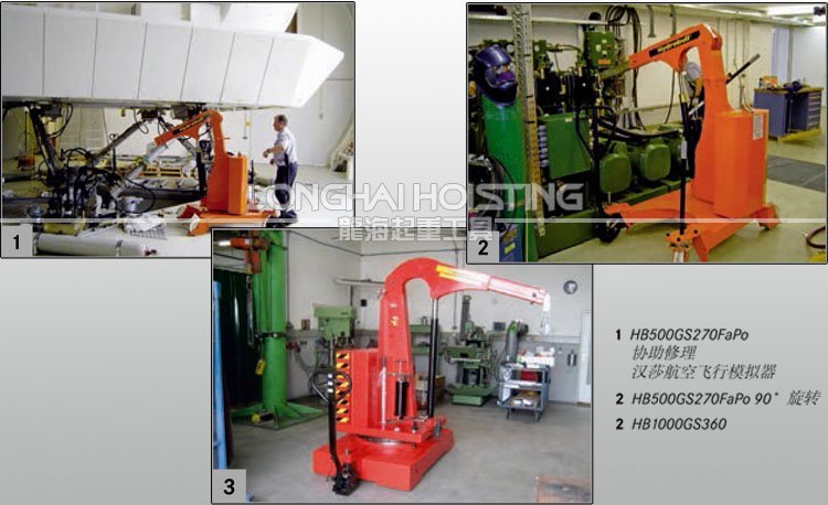 帶旋轉臂工業(yè)液壓小吊車應用