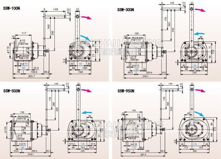 日本FUJI SSW不銹鋼手動絞盤尺寸圖